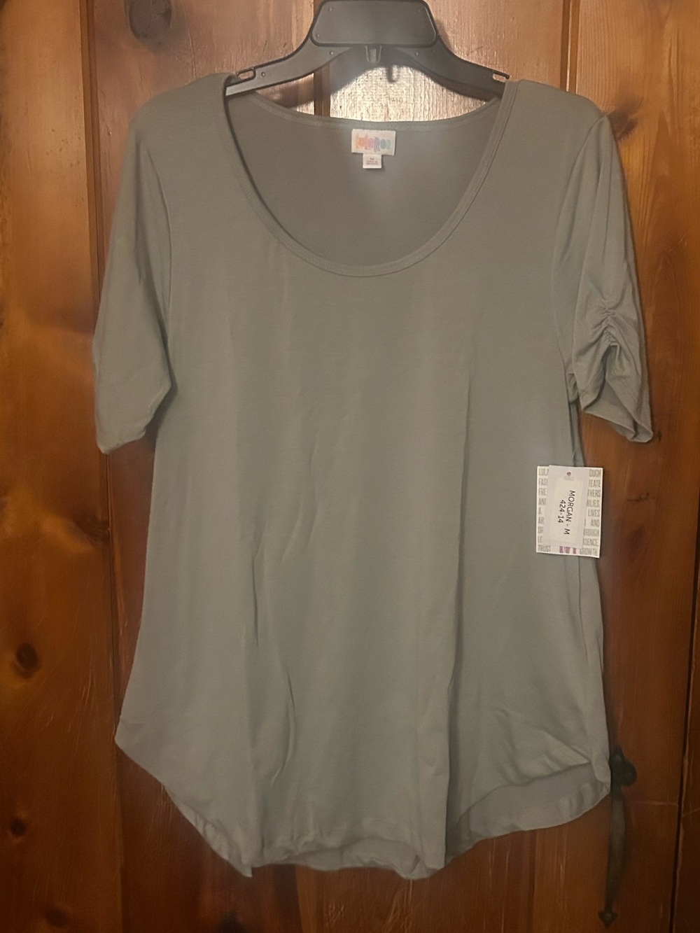LuLaRoe Woman’s Short Sleeve Scoop Neck Top in Olive Green Morgan - M